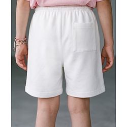 Pine Kids 100% Cotton Looper Knit Solid Shorts With Text Print - White