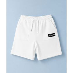 Pine Kids 100% Cotton Looper Knit Solid Shorts With Text Print - White