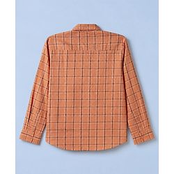 Pine Kids 100% Cotton Woven Full Sleeves Checked Shirt and T-Shirt with Nation Print - Rust Orange
