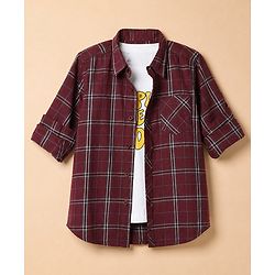 Pine Kids 100% Cotton Woven Full Sleeves Shirt And T-Shirt with Half Sleeves And Inspire Someone Today Text Print - Maroon
