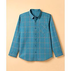 Pine Kids 100% Cotton Woven Shirts with Tank Top and Full Sleeves and Mountains Print - Turquoise