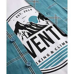 Pine Kids 100% Cotton Woven Shirts with Tank Top and Full Sleeves and Mountains Print - Turquoise