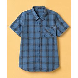 Pine Kids 100% Cotton Woven Half Sleeves Checked Shirt and T-Shirt with Progress With Process Text Print in Light Blue
