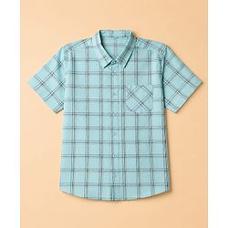 Pine Kids 100% Cotton Woven Full Sleeves Checks Shirts and T-shirt with Half Sleeves and Aviation Text Print - Mint Green