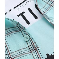 Pine Kids 100% Cotton Woven Full Sleeves Checks Shirts and T-shirt with Half Sleeves and Aviation Text Print - Mint Green