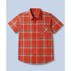 Pine Kids 100% Cotton Woven Checks Shirt with T-Shirt and Half Sleeves in Rust Orange