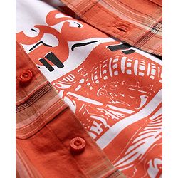 Pine Kids 100% Cotton Woven Checks Shirt with T-Shirt and Half Sleeves in Rust Orange
