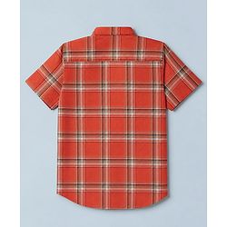 Pine Kids 100% Cotton Woven Checks Shirt with T-Shirt and Half Sleeves in Rust Orange