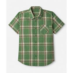 Pine Kids 100% Cotton Woven Half Sleeves Checked Shirt and T-Shirt with California Text Print - Green
