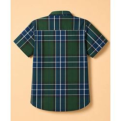 Pine Kids Cotton Woven Half Sleeves Checks Shirt With Text Printed Tee - Olive Green