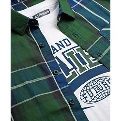 Pine Kids Cotton Woven Half Sleeves Checks Shirt With Text Printed Tee - Olive Green