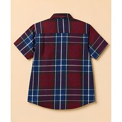 Pine Kids Cotton Woven Half Sleeves Checks Shirt and T Shirt with American Classic Motorcycle Print in Maroon