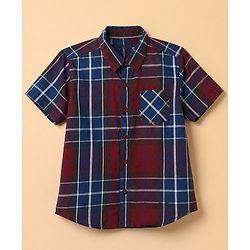 Pine Kids Cotton Woven Half Sleeves Checks Shirt and T Shirt with American Classic Motorcycle Print in Maroon