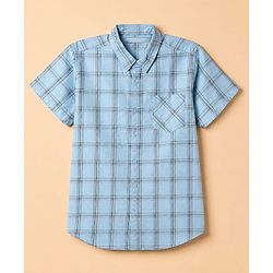Pine Kids 100% Cotton Woven Full Sleeves Checks Shirts and T-shirt with Half Sleeves and Forever Skating Text Print - Light Blue