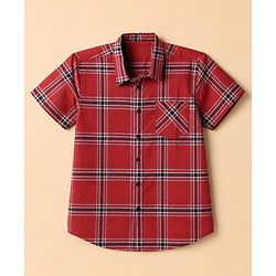 Pine Kids 100% Cotton Woven Half Sleeves Checks Shirts and T-Shirt in Maroon for 4-5 Years