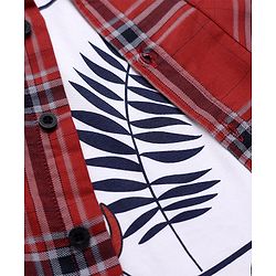 Pine Kids 100% Cotton Woven Half Sleeves Checks Shirts and T-Shirt in Maroon for 4-5 Years