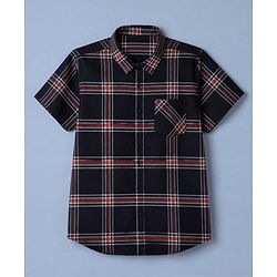 Pine Kids 100% Cotton Woven Half Sleeves Checked Shirt and T-Shirt with Play 82 Print - Navy Blue