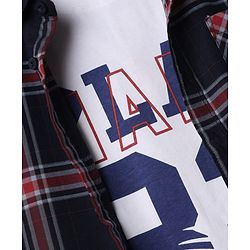 Pine Kids 100% Cotton Woven Half Sleeves Checked Shirt and T-Shirt with Play 82 Print - Navy Blue
