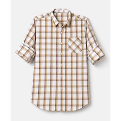 Pine Kids Cotton Woven Checks Shirt with Full Sleeves in Beige