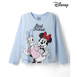 Pine Kids Disney Single Jersey Knit T-Shirt with Full Sleeves and Minnie and Daisy Print - Sky Blue