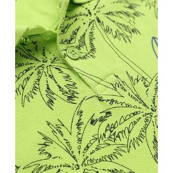 Pine Kids Cotton Mixes Knit T-Shirts with Half Sleeves and Palm Trees Print - Limegreen