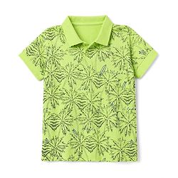 Pine Kids Cotton Mixes Knit T-Shirts with Half Sleeves and Palm Trees Print - Limegreen