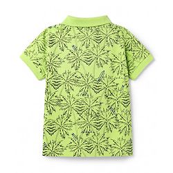 Pine Kids Cotton Mixes Knit T-Shirts with Half Sleeves and Palm Trees Print - Limegreen