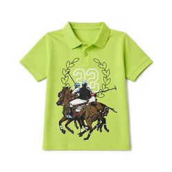 Pine Kids Cotton Mixes Knit Half Sleeves Polo T-Shirt with Polo Players Print - Limegreen