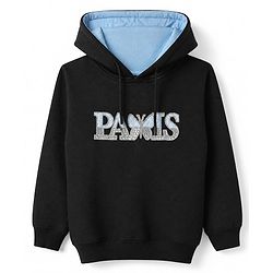 Pine Kids Knit Full Sleeves Hooded Sweatshirt With Paris Detailing - Black