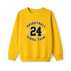 Pine Kids Cotton Knit Sweatshirt with Full Sleeves and Basketball Text Print - Yellow