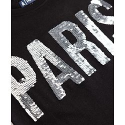 Pine Kids Cotton Knit T-Shirt with Half Sleeves and Paris Sequins - Black