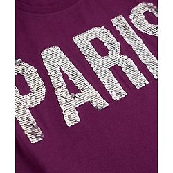 Pine Kids Cotton Knit T-Shirt with Half Sleeves and Paris Sequins - Purple