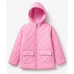 Pine Kids Woven Padded Hoodie Winter Jacket with Full Sleeves in Pink