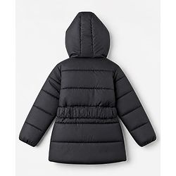 Pine Kids Woven Full Sleeves SolidHooded Padded Quilted Winter Jacket - Black