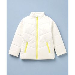 Pine Kids Woven Padded Winter Jacket with Full Sleeves in Offwhite