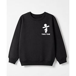 Pine Kids Cotton Mix Knit Sweatshirt with Full Sleeves and Take Time Print in Black