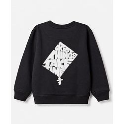 Pine Kids Cotton Mix Knit Sweatshirt with Full Sleeves and Take Time Print in Black