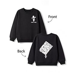 Pine Kids Cotton Mix Knit Sweatshirt with Full Sleeves and Take Time Print in Black