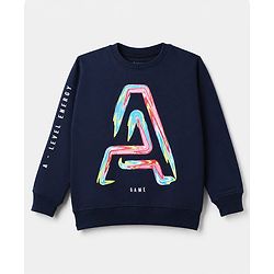 Pine Kids Knit Sweatshirt with Full Sleeves and Letter Print in Navy Blue for 4-5 Years