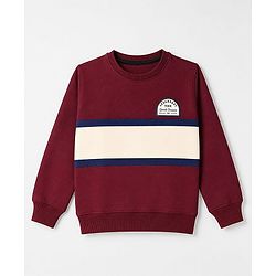 Pine Kids Cotton Mix Knit Sweatshirt with Full Sleeves and Badge Patch in Maroon
