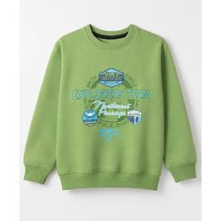 Pine Kids Cotton Mix Knit Sweatshirt with Full Sleeves and Explores Team Print in Green