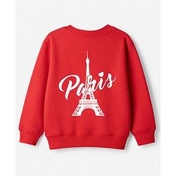 Pine Kids Cotton Mix Knit Sweatshirt with Full Sleeves and Eiffel Tower Print in Red