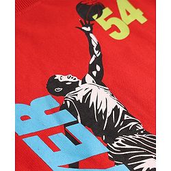 Pine Kids Cotton Mix Knit Sweatshirt with Full Sleeves and Basketball Player Print in Red