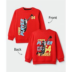 Pine Kids Cotton Mix Knit Sweatshirt with Full Sleeves and Basketball Player Print in Red