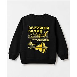 Pine Kids Cotton Mix Knit Sweatshirt with Full Sleeves and Space Shuttle Print in Black