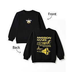 Pine Kids Cotton Mix Knit Sweatshirt with Full Sleeves and Space Shuttle Print in Black
