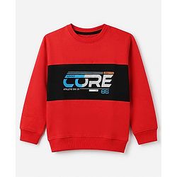 Pine Kids Cotton Mix Knit Sweatshirt with Full Sleeves and Core Print in Red