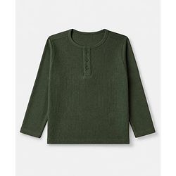 Pine Kids Knit Full Sleeves Solid Round Neck T-Shirt - Olive Green