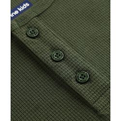 Pine Kids Knit Full Sleeves Solid Round Neck T-Shirt - Olive Green