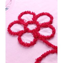 Pine Kids 100% Cotton Knit Half sleeves T-shirt with Frill Sleeves and Flower Applique - Pink